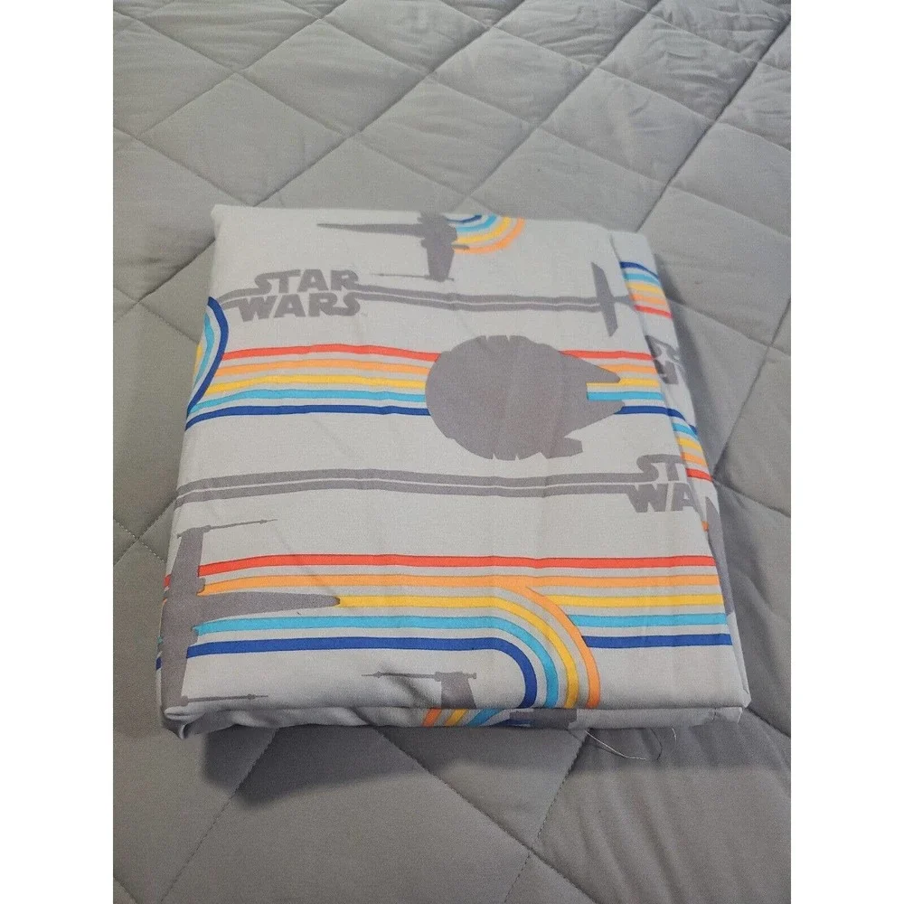 Star Wars Full Flat Sheet ONLY Gray Striped Logo Battleships
